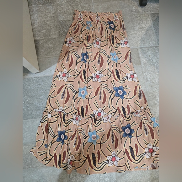 NWOT Christian Siriano NY Floral Patterned Maxi Skirt XS Boho Tan Brown Cottage - Picture 4 of 8